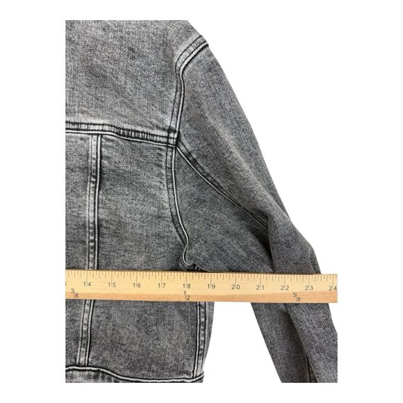 Express Black Denim Jean Jacket Size Small Rhinestones Faux Pearl Flower Buttons - Picture 7 of 9